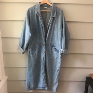 Vintage S Denim Jean Duster Long Trench Coat